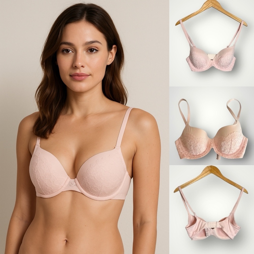 Victoria Secret Lined Demi Body By Victoria Bra 32DD Underwire Lace Overlay